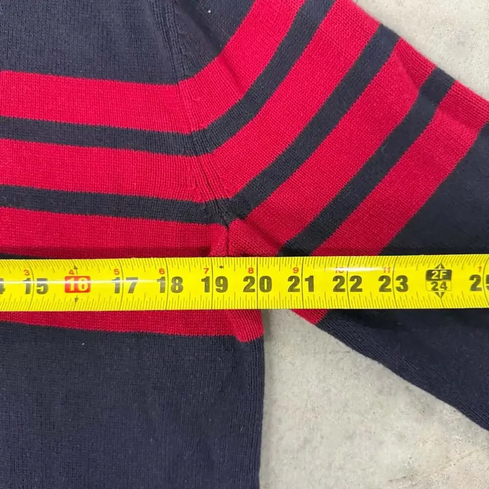 Gap Designed & Crafted Quarter Zip Sweater Size M Tall Blue Red Striped